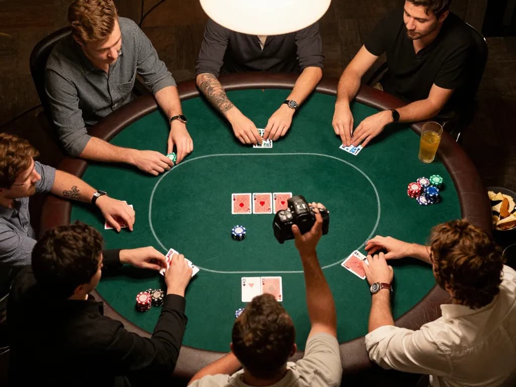 pemain rokok88 terlibat dalam permainan poker yang mendebarkan dengan chip dan kartu, menampilkan momen permainan yang menggembirakan.