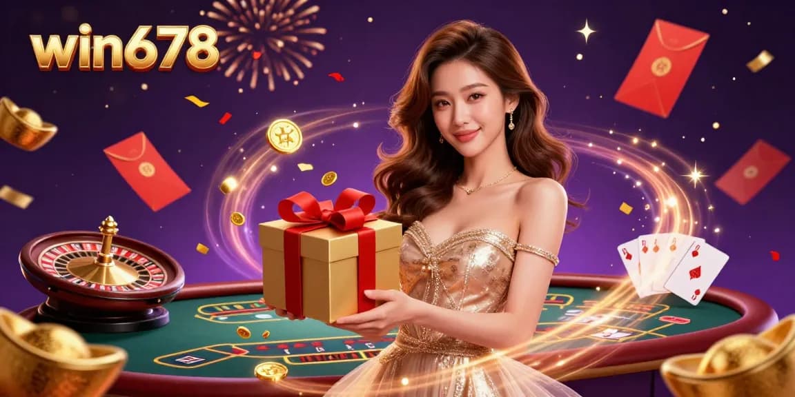 Win678 introduces festive casino excitement with a stunning live dealer scene showcasing golden coins and vibrant gameplay.