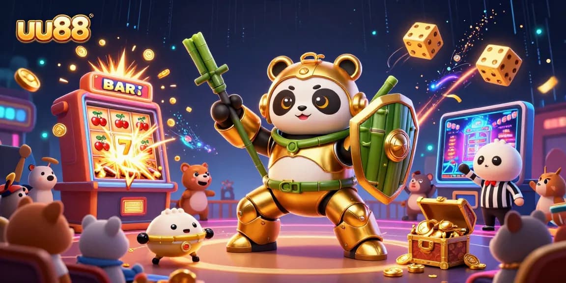 Experience the excitement of uu88 with a vibrant 3D casino illustration showcasing thrilling gaming elements and energetic characters.
