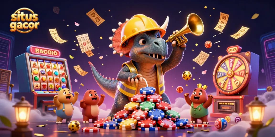 Situs gacor transforms the casino experience with vibrant slot reels and joyful characters celebrating wins.