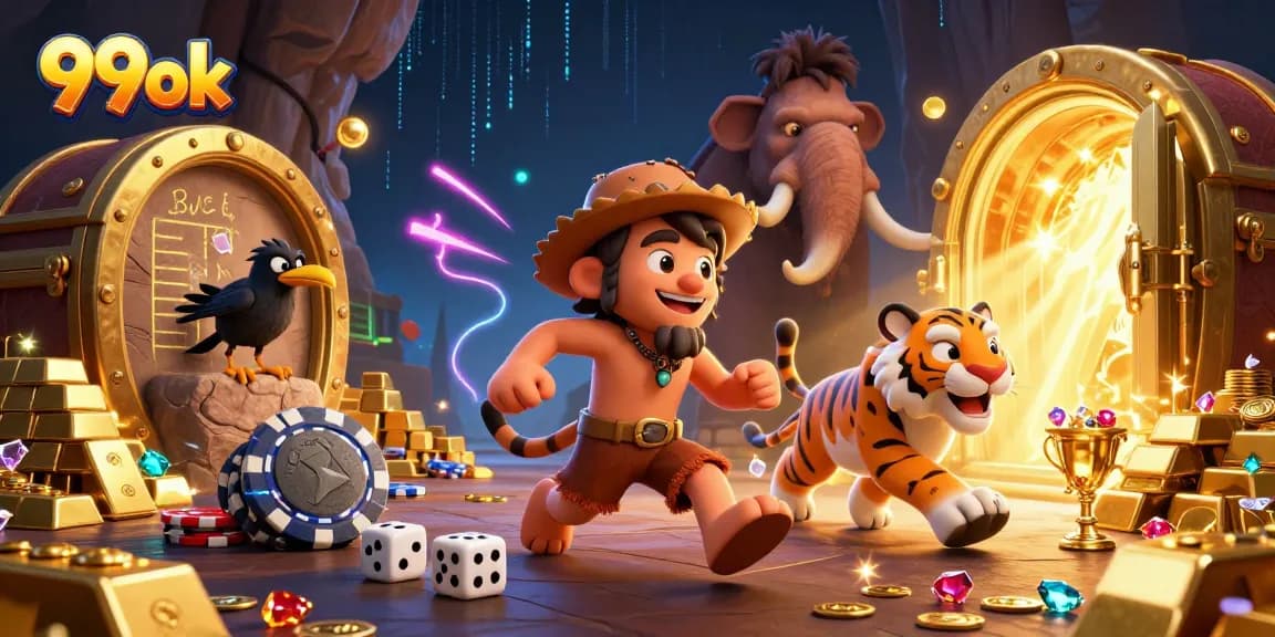 Play exciting games at 99ok as the caveman and tiger duo manage their prehistoric casino.