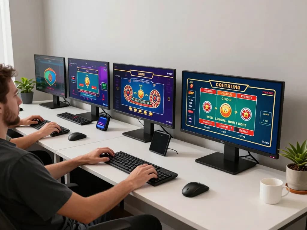 Player enjoying a thrilling alo8 online gaming experience on multiple screens, showcasing strategic gameplay
