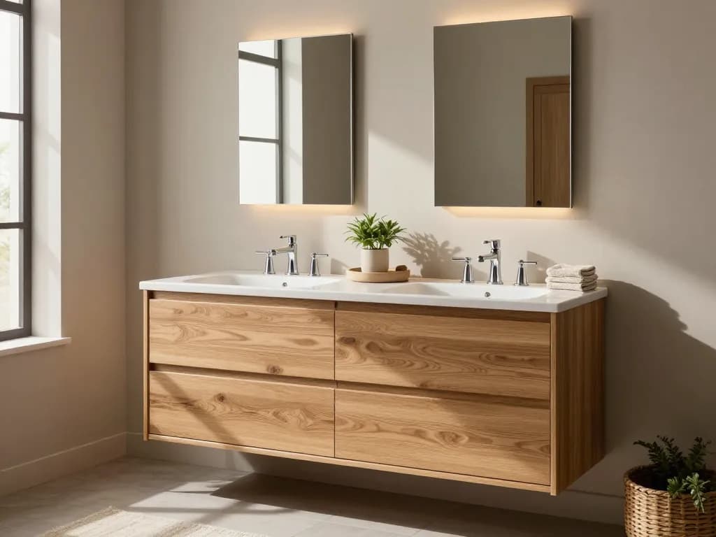 Transformeer uw badkamer met elegante massief eiken meubels van vanheckbadkamers.nl in een warme, uitnodigende omgeving.