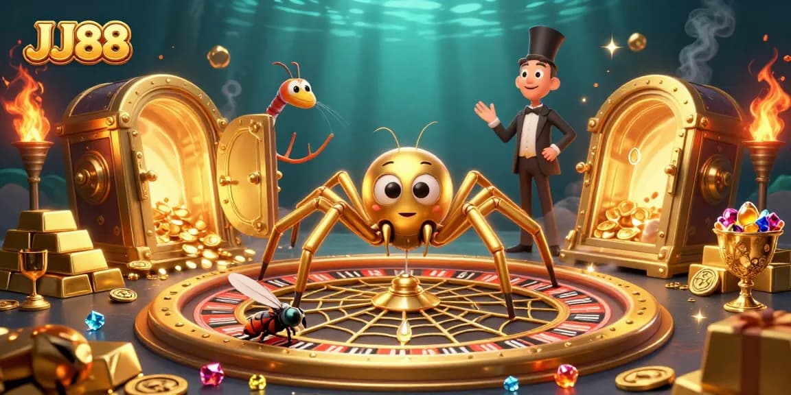 Experience excitement at JJ88 with a golden web roulette and a unique spinning croupier.