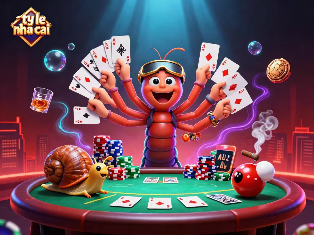 Experience the thrill of ty le nha cai betting with vibrant characters at a poker table.