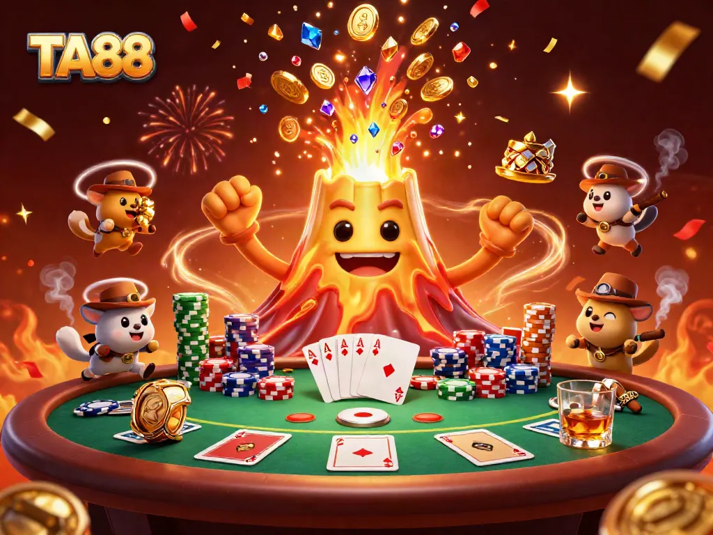 Experience the excitement of TA88 with a dynamic scene featuring treasure and poker in a vibrant 3D world.