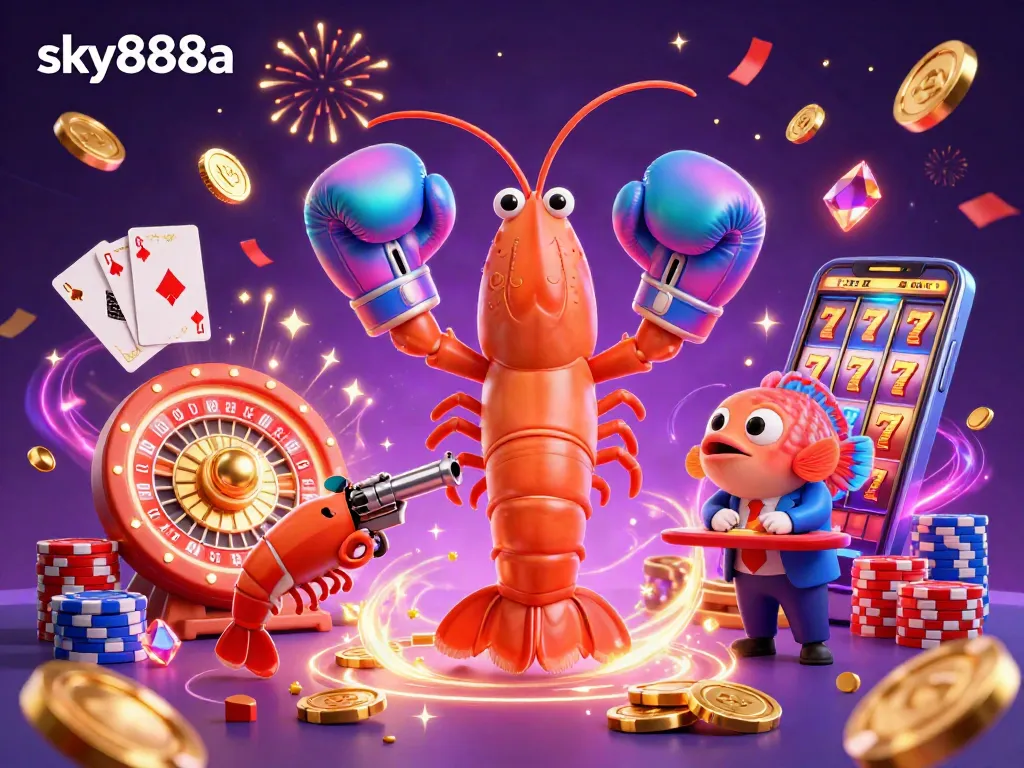 Experience thrilling games with sky888a as vibrant characters and dynamic casino elements fill the scene.