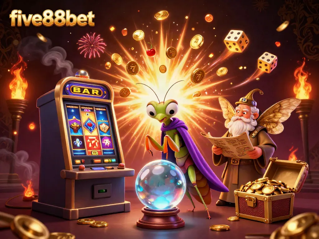 Experience thrilling gameplay at five88bet with a dynamic scene of fortune telling and casino excitement.