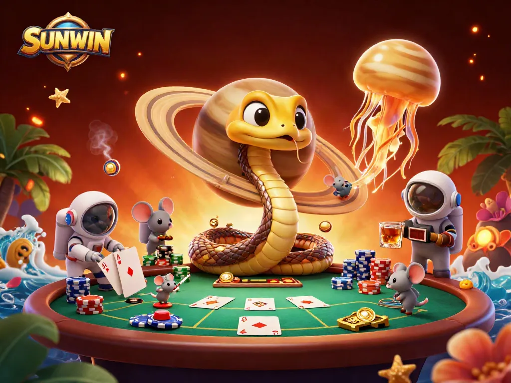 SunWIN gamblers betting on a cosmic roulette wheel with vibrant casino elements.
