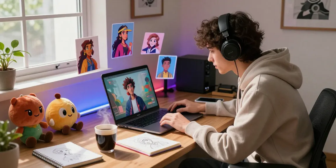 Engaging with character ai nsfw on a sleek laptop in a cozy workspace