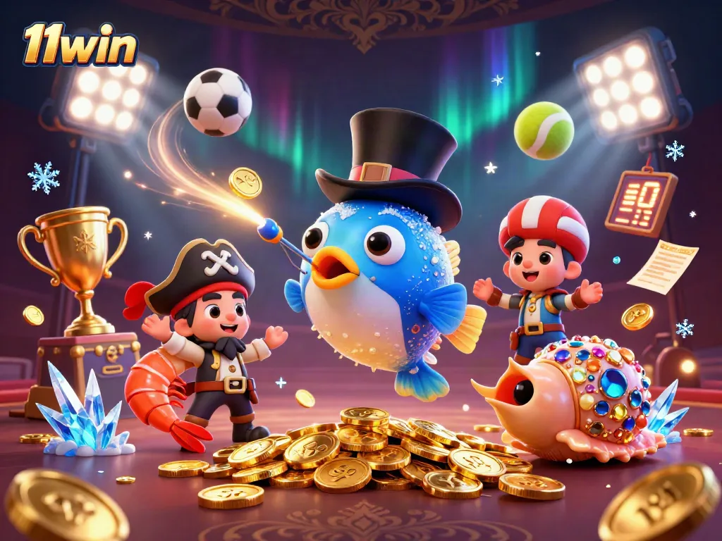 Experience thrilling action at 11win with energetic characters and sports elements in a vibrant casino scene.