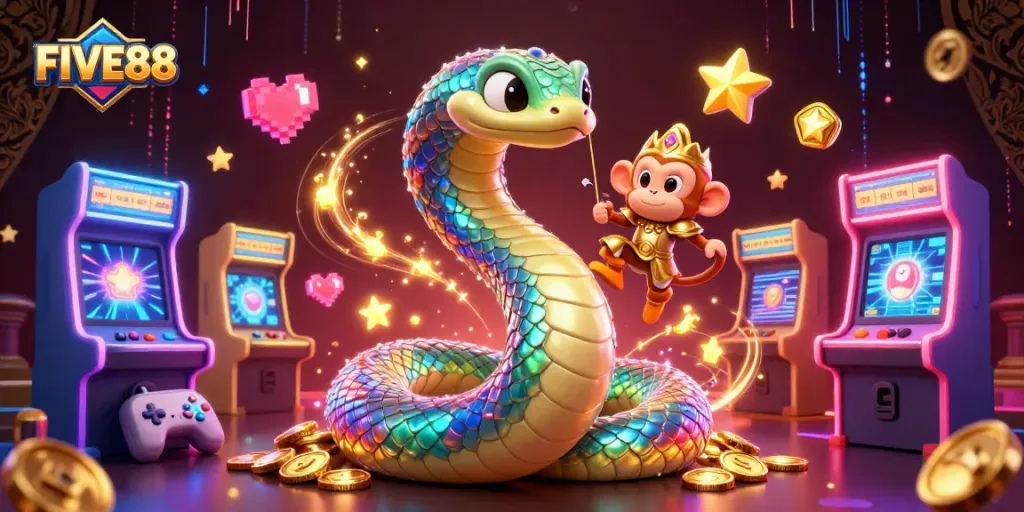 Engage in thrilling adventures with FIVE88, spinning colorful slot reels and jackpot excitement.