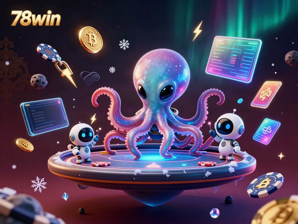 Experience thrilling poker action at 78win with a vibrant, animated alien octopus gaming scene.
