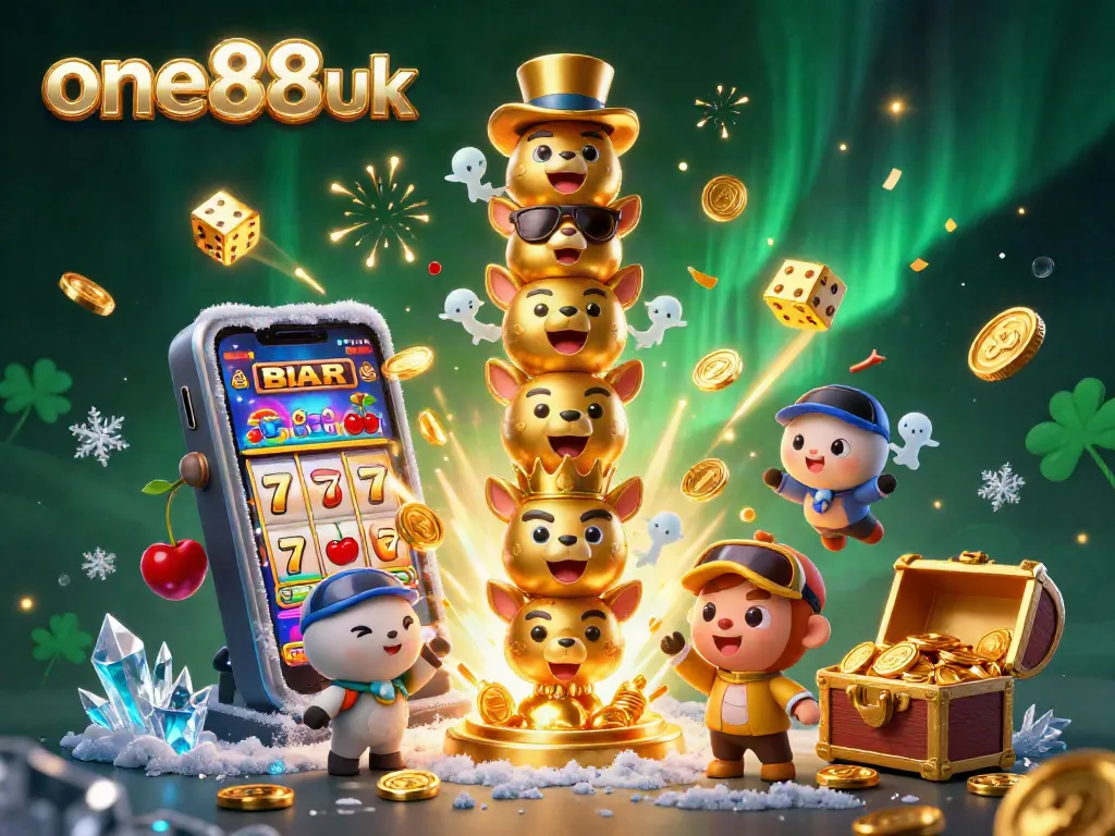 Experience the vibrant world of online gaming with one88uk, featuring dynamic slot machines and cheerful totem characters.