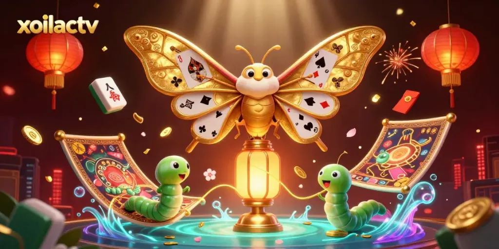 Xoilactv brings excitement with a fantastical moth and casino elements weaving a thrilling scene.
