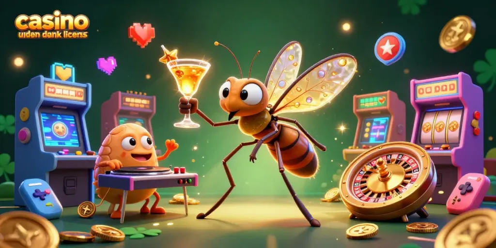 Engage with the vibrant scene of casino uden dansk licens featuring a charismatic mosquito mascot.