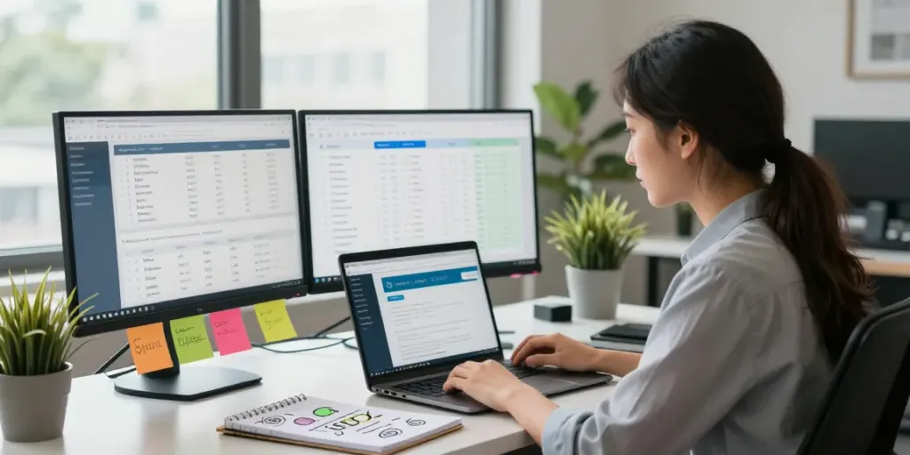SEO specialist analyseert websiteprestaties in moderne kantooromgeving.