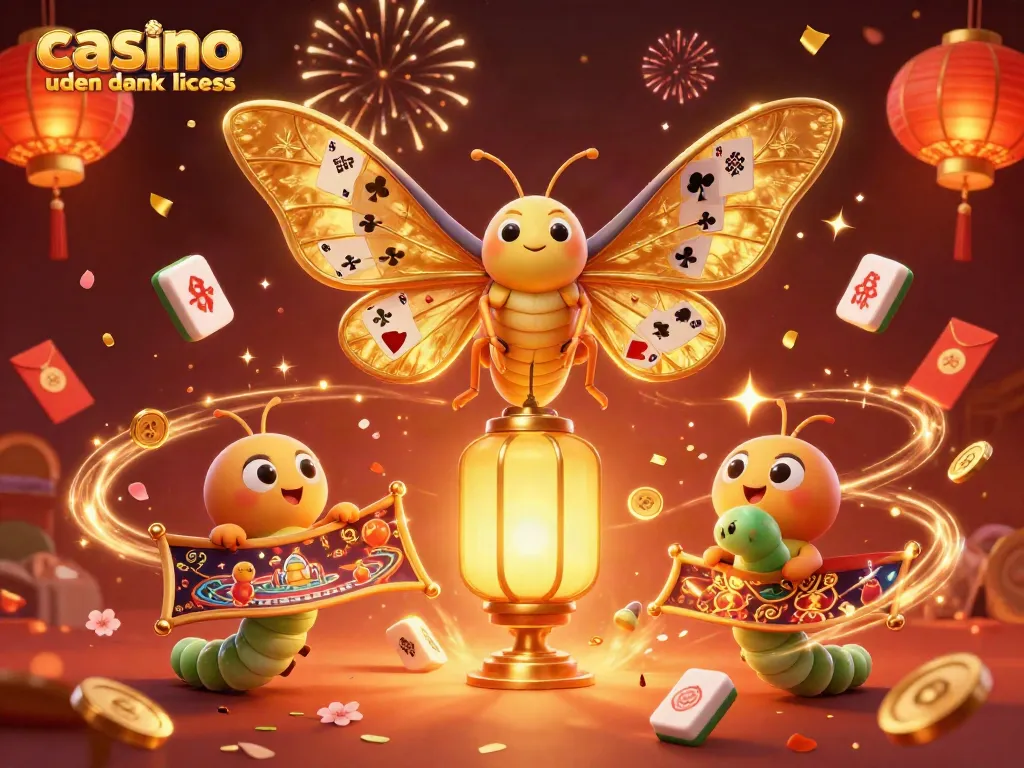 Experience the thrill of casino uden dansk licens with a vibrant 3D illustration of festive gaming elements.