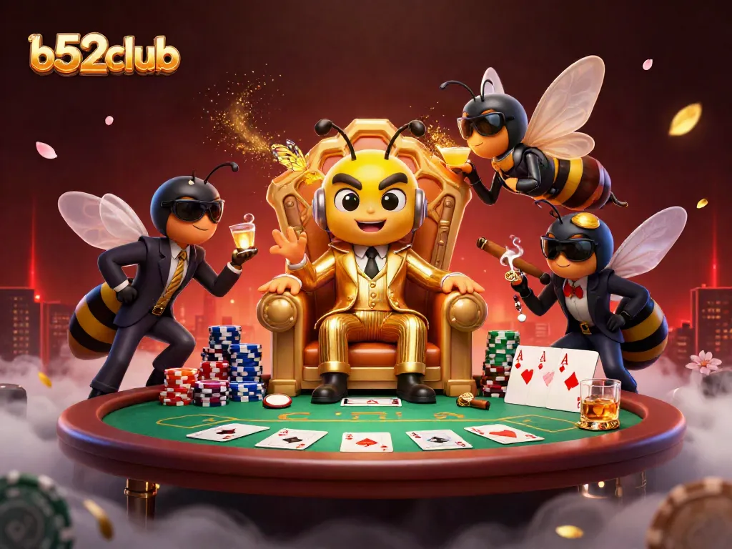 Play poker and enjoy thrilling action at b52club with unique characters in a vibrant casino scene.