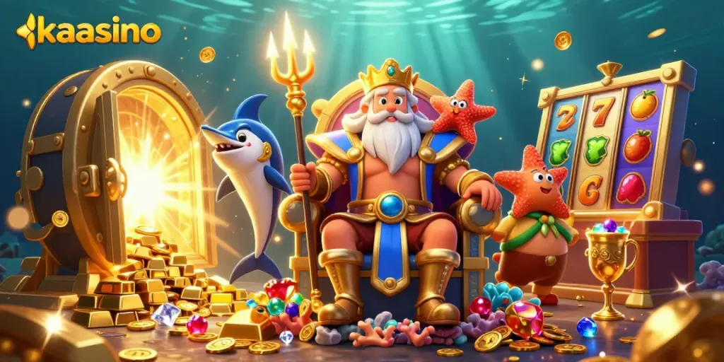 Experience the vibrant gaming world at kaasino with sea king Neptune and slot elements.
