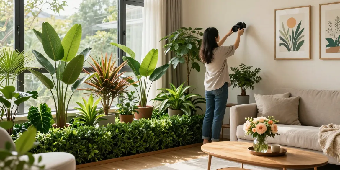 Binnen tuin met kunsthagen van leafely.nl, die een gezellige sfeer creëert.