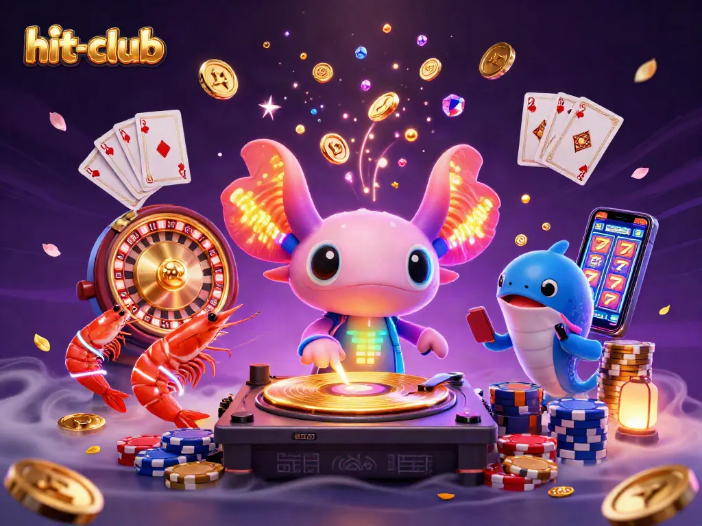 Engage in thrilling gaming at hit-club with an animated scene bursting with action and vibrant casino elements.