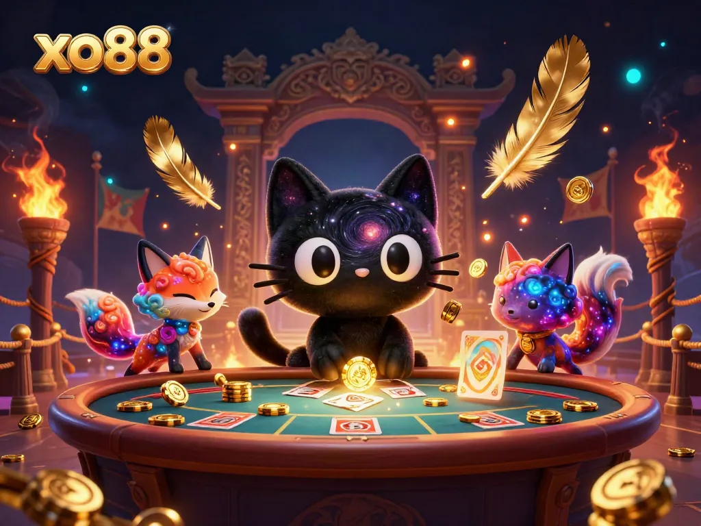 Engage with exciting gaming action at xo88's cosmic casino table featuring vibrant characters.