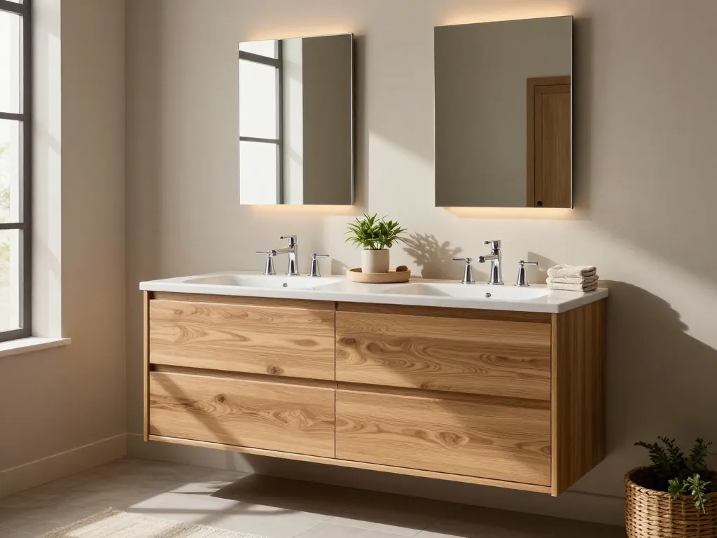 Transformeer uw badkamer met elegante massief eiken meubels van vanheckbadkamers.nl in een warme, uitnodigende omgeving.