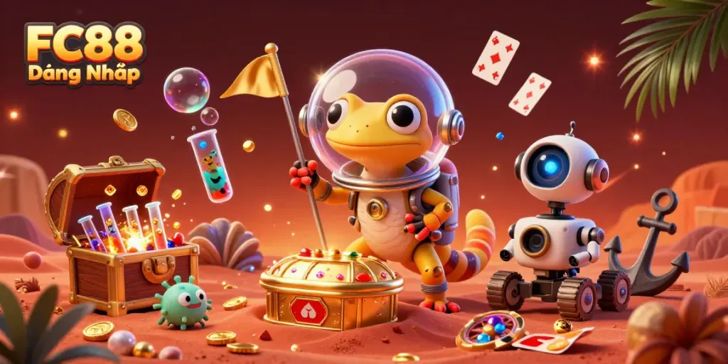 Engage with the thrilling experience of FC88 Đăng Nhập as an alien gecko discovers a buried casino.