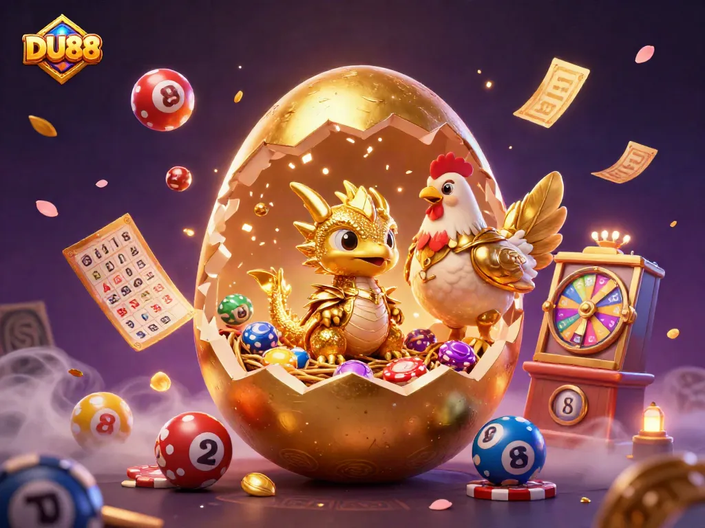 Join the DU88 gaming adventure with a golden dragon on poker chips in a vibrant casino scene.
