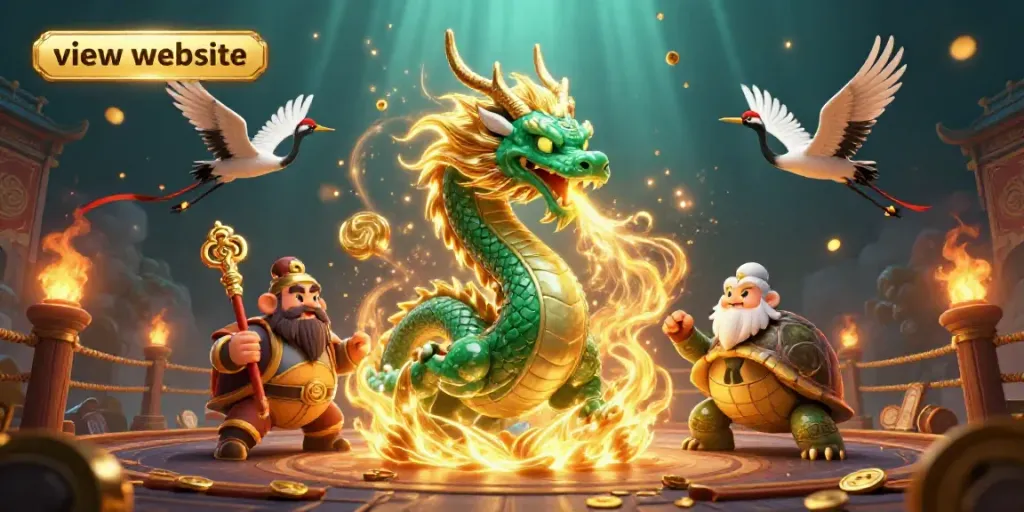 Witness the majestic emerald jade dragon breathe fire in a vibrant illustration that represents the thrill to view website for an online casino.