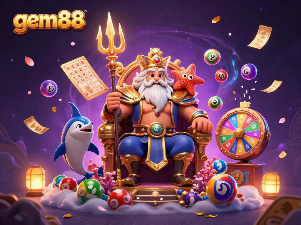 Experience the winning excitement of gem88 casino in this vibrant 3D scene, showcasing games and prizes.