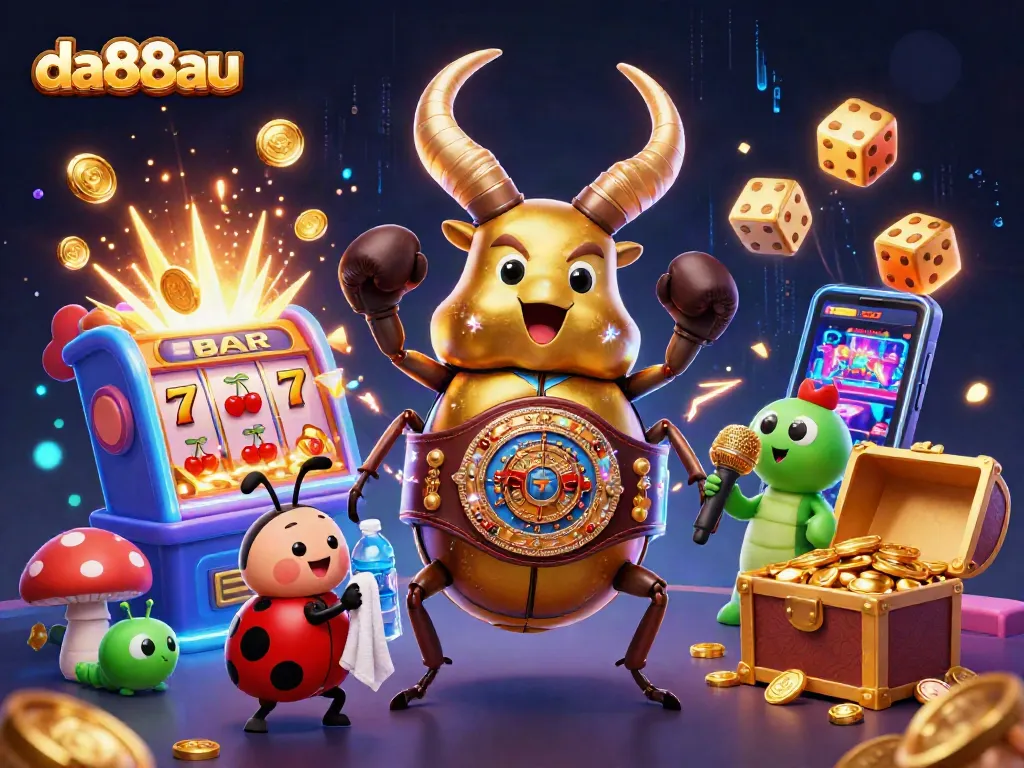 Engage in thrilling games at da88au with colorful slot machines and festive casino elements.