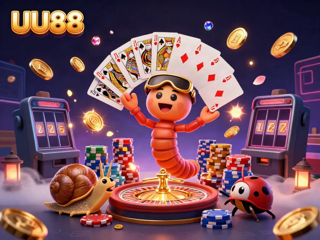 Experience thrilling action with UU88, featuring a whimsical dealer and high-roller in a vibrant casino scene.