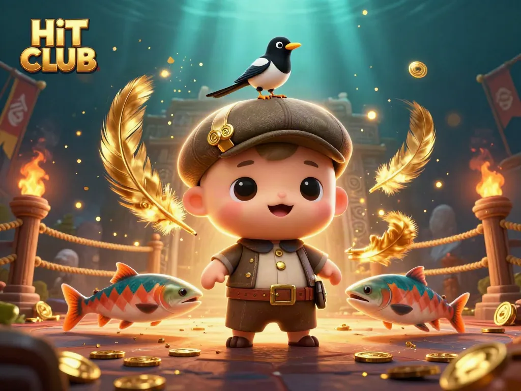 Join the fun at HIT CLUB with a playful cartoon Nessie and a gold-obsessed magpie in a vibrant casino scene.
