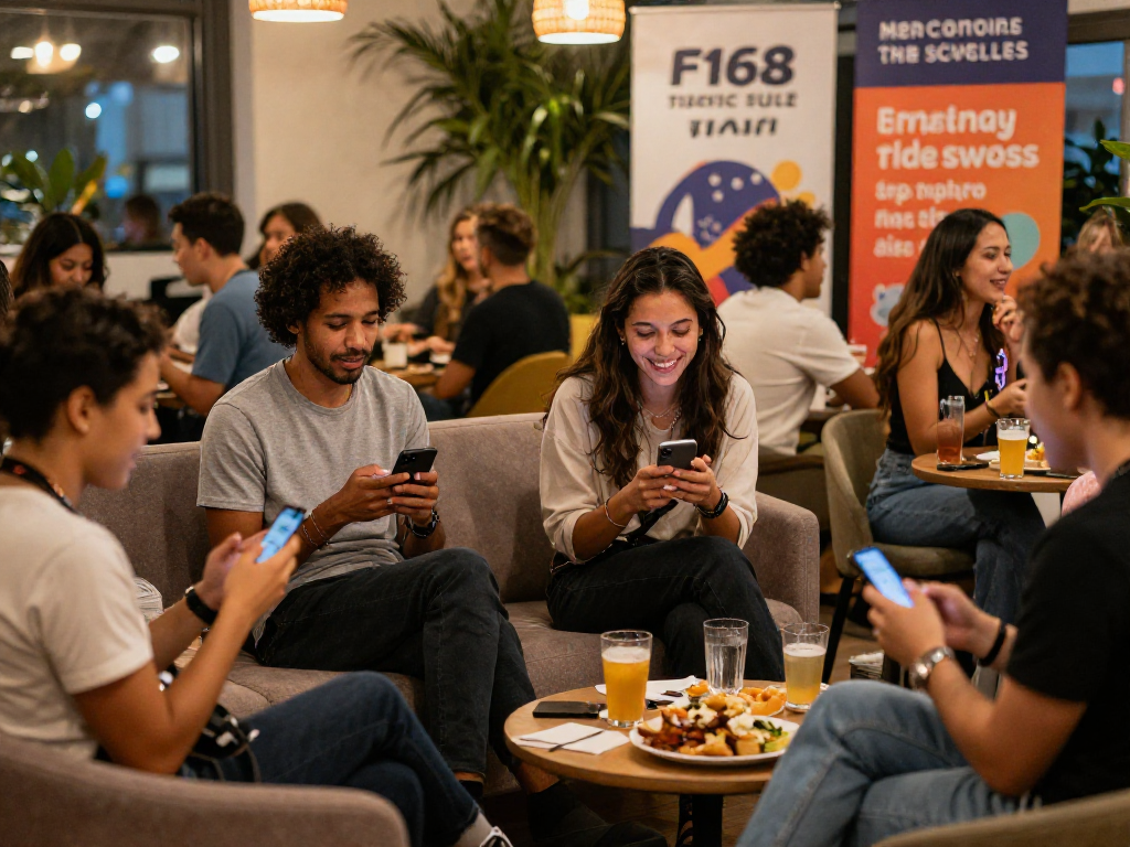 F168 singles social event with diverse participants enjoying connections and conversation.