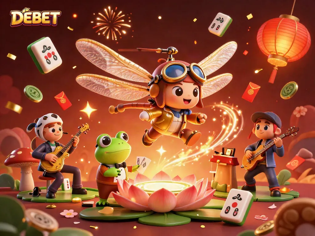 Experience excitement with DEBET at the lily pad casino in this vibrant 3D illustration.