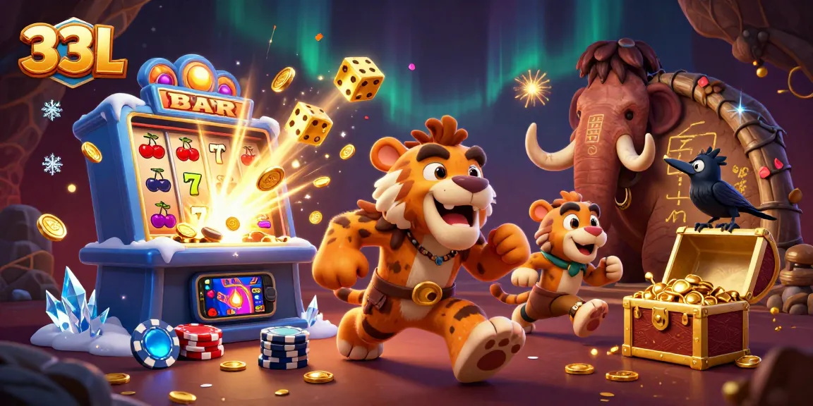 Experience dynamic gaming with 33L's immersive slots and jackpot displays in this detailed illustration.