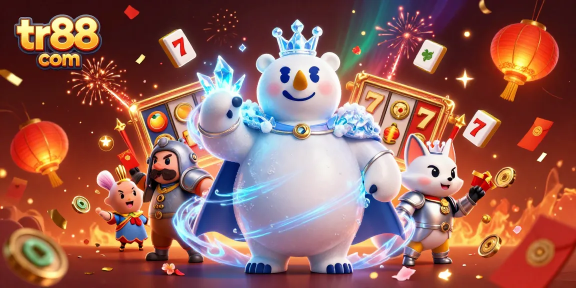 Spin the reels at tr88 com, with vibrant 3D characters and casino elements illuminating the scene.