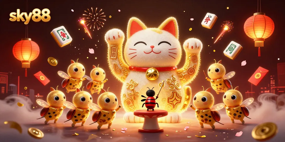 Experience the joy of winning with sky88's vibrant casino elements and a lucky cat atmosphere.