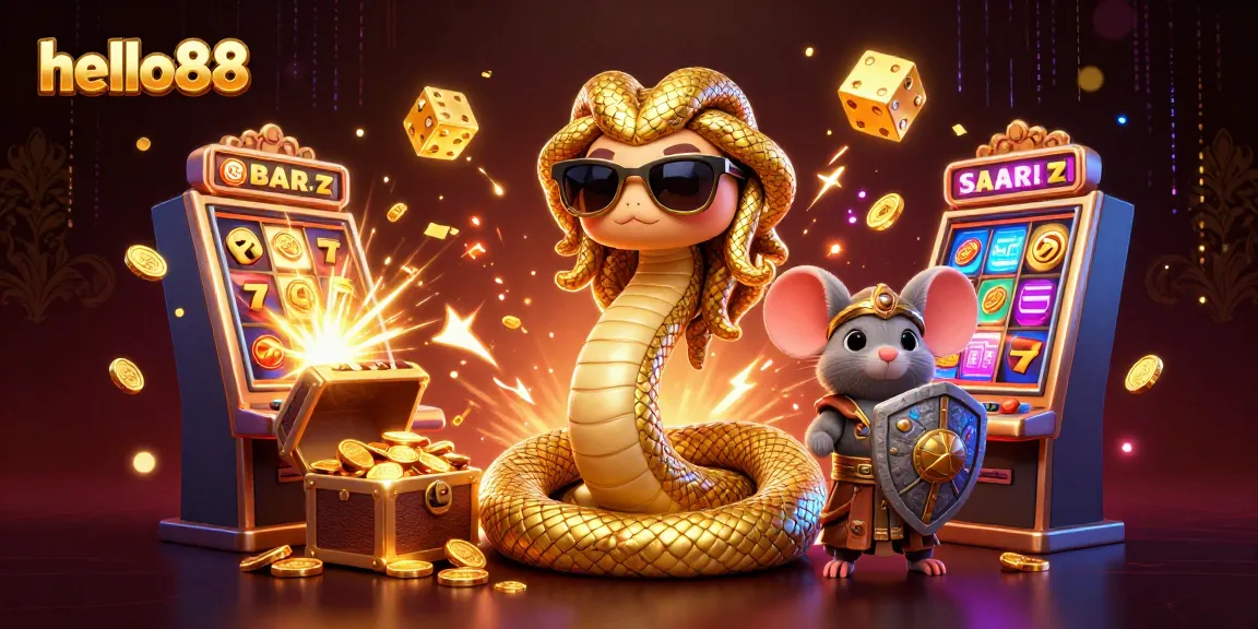 Experience exciting gaming with hello88 as Medusa and a mouse fight for jackpots in a vibrant casino.