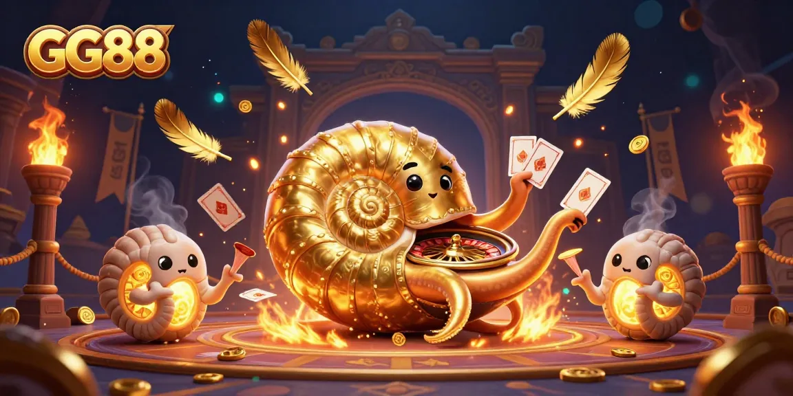 Experience gaming excitement with GG88's dynamic 3D nautilus and glowing ammonites at the casino.