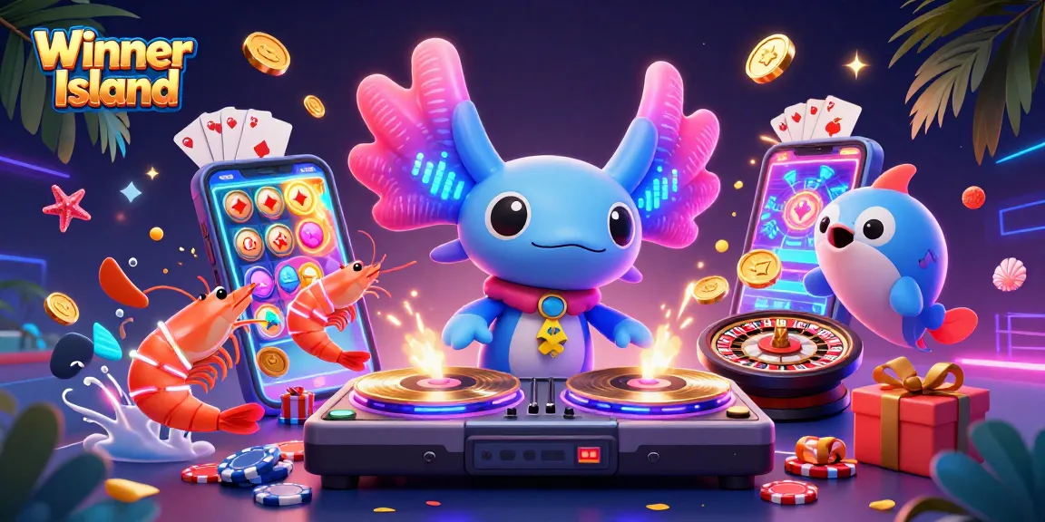 Engage with exciting slot games at Winner Island, featuring vibrant characters and thrilling casino elements.