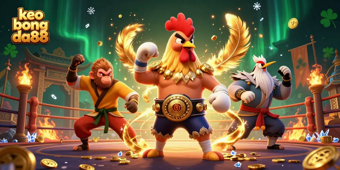 Experience keo bong da88 with dynamic 3D characters in a vibrant casino arena scene.