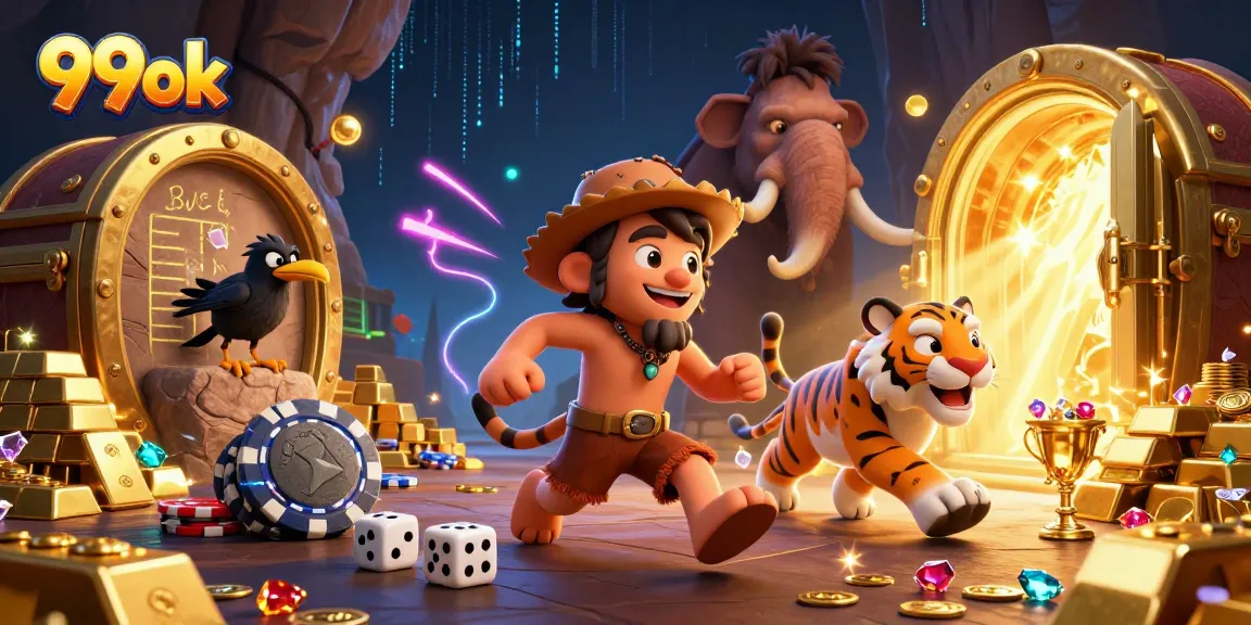 Play exciting games at 99ok as the caveman and tiger duo manage their prehistoric casino.