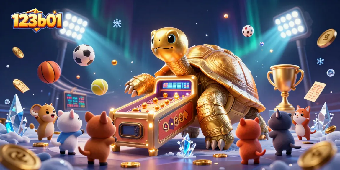 Engage with 123b01's vibrant gambling experience featuring a colossal tortoise pinball machine.