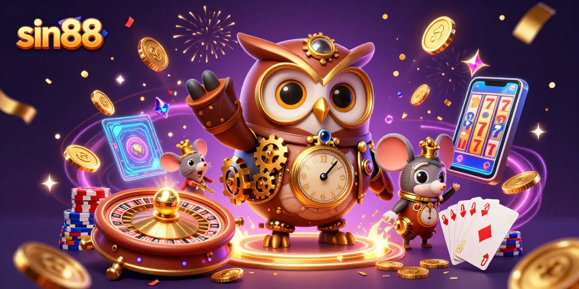 Experience thrilling gaming adventures with sin88 at a vibrant, animated casino scene.