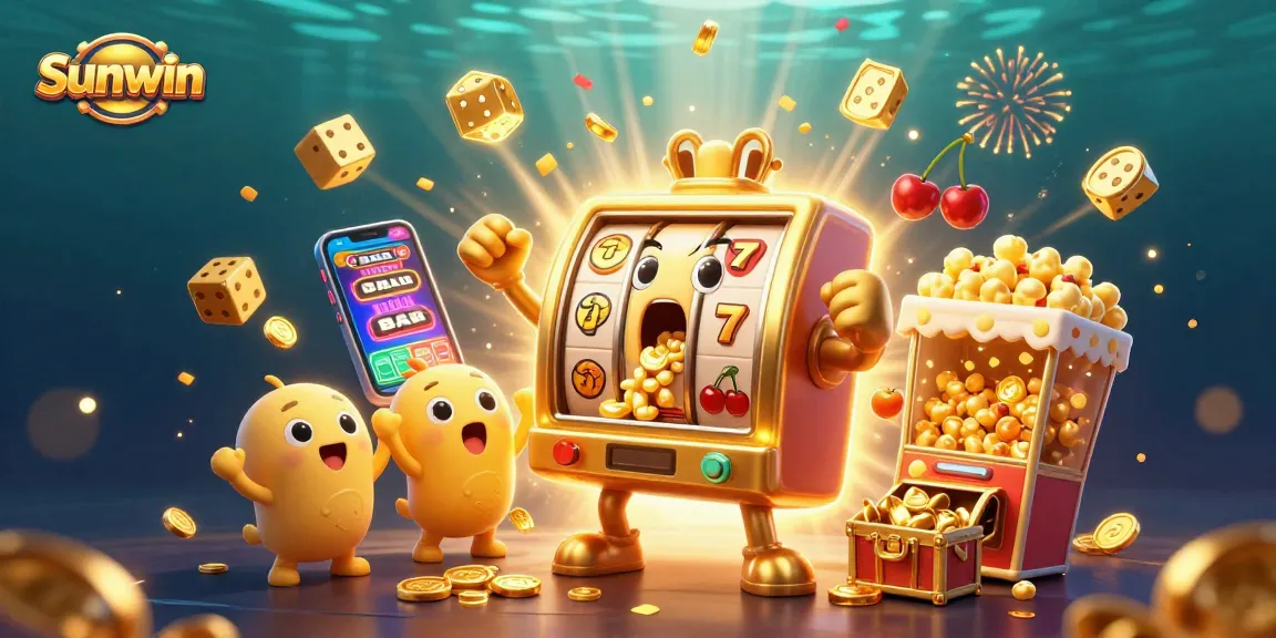 Sunwin slot machine hitting jackpot and showered with coins, highlighting a festive casino atmosphere.
