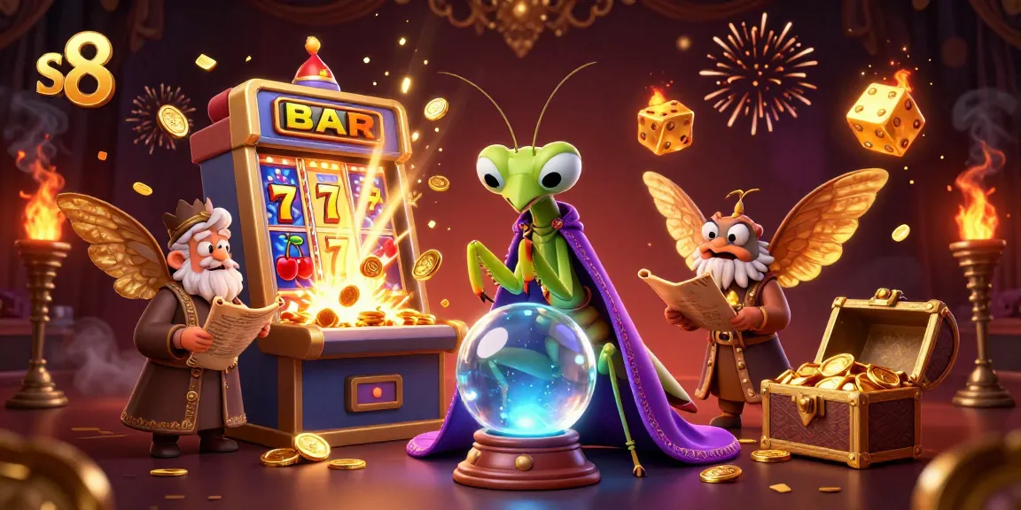Experience winning moments at s8 with a dynamic jackpot scene featuring slot machines and fortune tellers.