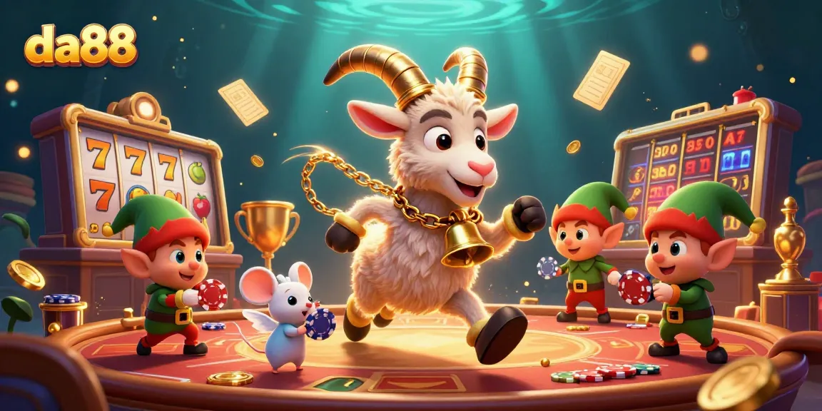 Experience thrilling action at da88 with Krampus and festive characters in a casino scene.